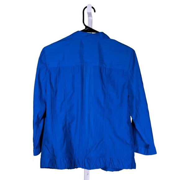 Chico's Women's Jacket Blue Open Front Ruffle Pockets 3/4 Sleeve Size 0 US S/4 - Picture 2 of 8